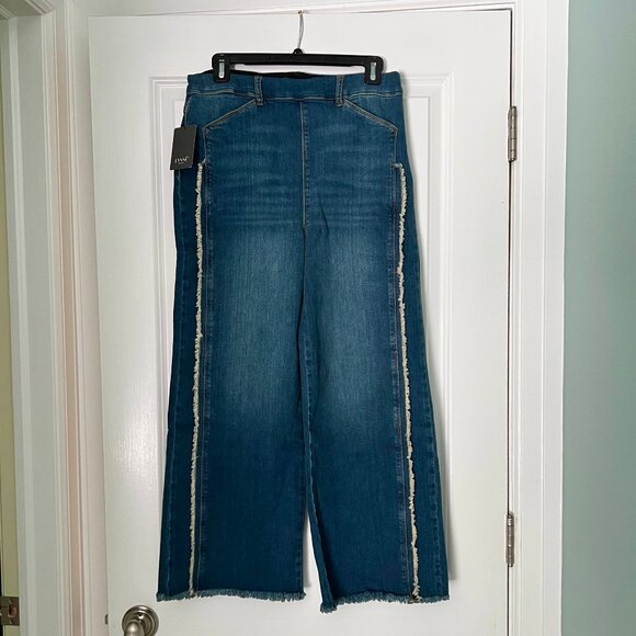 LYSSE Noah Hi Waist Crop Wide Fringe Denim Jeans size M - Picture 2 of 11